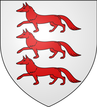 Blason de Dollon : trois renards rouges sur fond argent