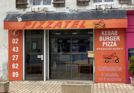 Pizza and burger on a black background. Top view. — pizzatel
