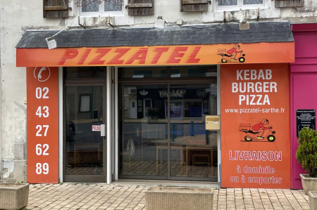 Pizza and burger on a black background. Top view. — pizzatel